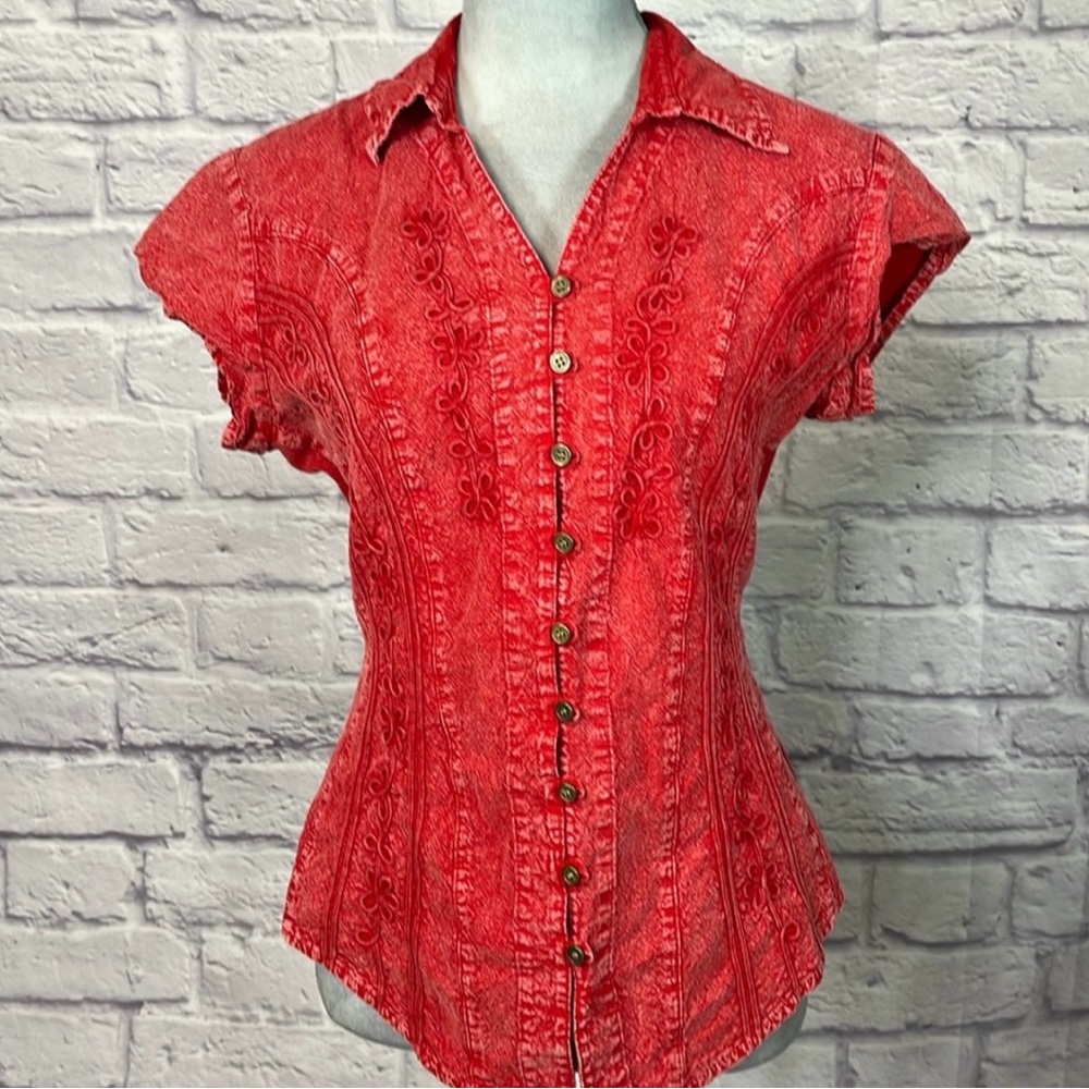 Scully embroidered stone washed bohemian blouse